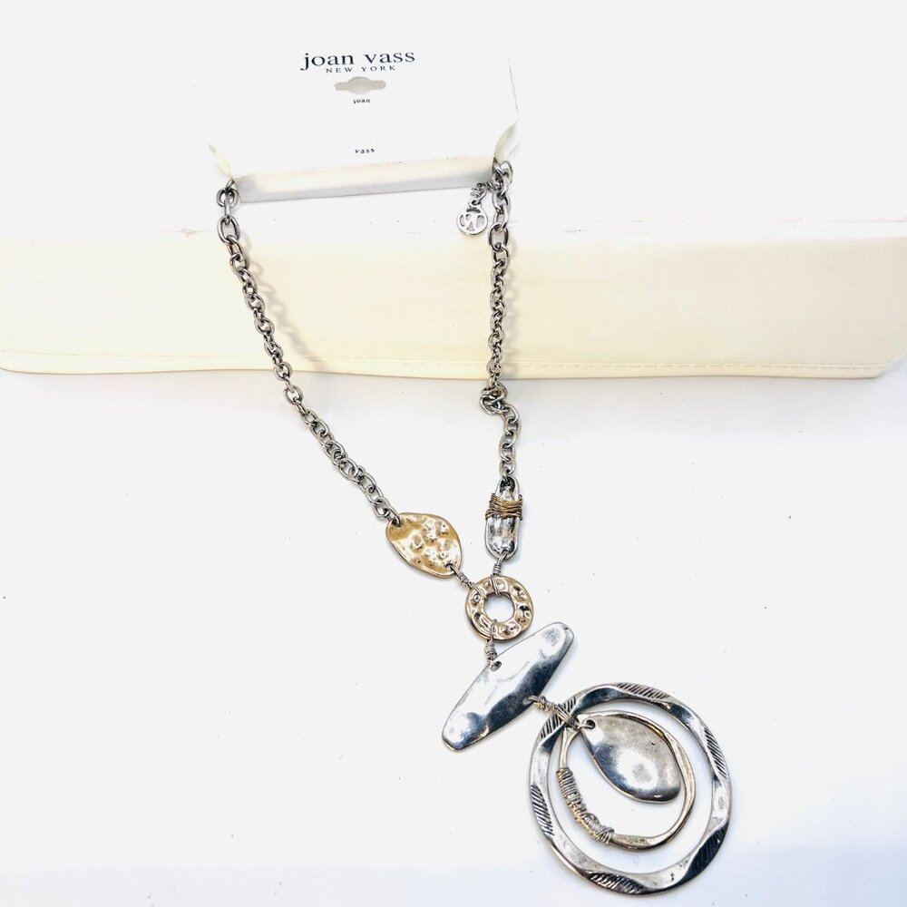 Joan Vass New York Necklace-NWT-Silver/Gold Rustic Mix-Casual-Versatile-V Neck - Picture 9 of 14